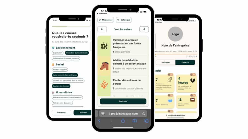 Visuel de la plateforme Be Cause utilisée pour promouvoir le don en entreprise